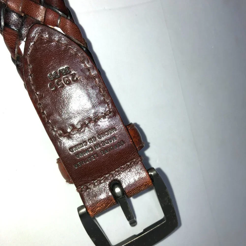 Brown Black 2-tone Leather Belt Weave Pattern Metal Buckle‎ 38/95